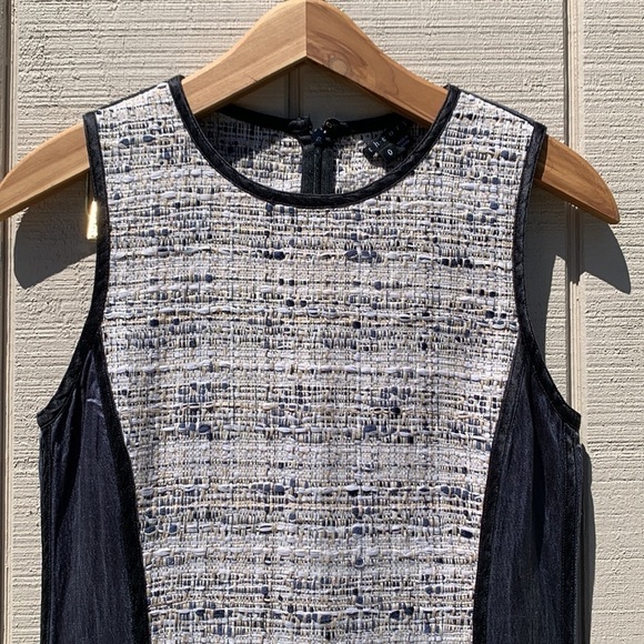 Theory Waldia Alluring Tweed Satin Panel Sheath Dress - Picture 5 of 13